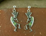 Genuine Navajo Gaspeite, Jet and Opal inlayed Kokopelli earrings
