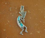 Genuine Navajo Sleeping Beauty Turquoise, Black Jet and Cultured Opal Kokopelli Pendant