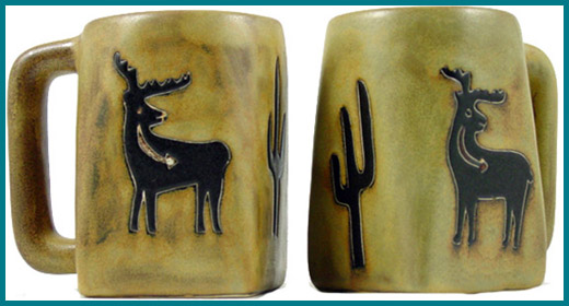 Handcrafted Cactus and Deer Design Stoneware Mug Collection