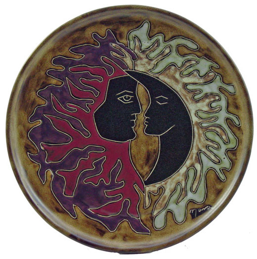 Handcrafted Stoneware Sun and Moon Design Platter