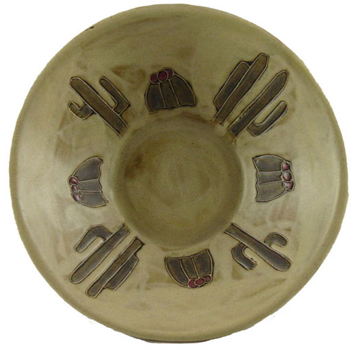 Handcrafted Cactus Design Stoneware Bowl