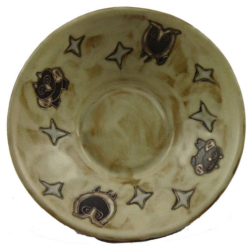 Handcrafted Night Creatures and Stars Design Stoneware Bowl