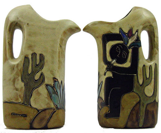 Handcrafted Stoneware Kokopelli Design Pitcher