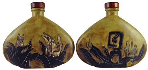 Handcrafted Coyote Kokopelli Design Decanter