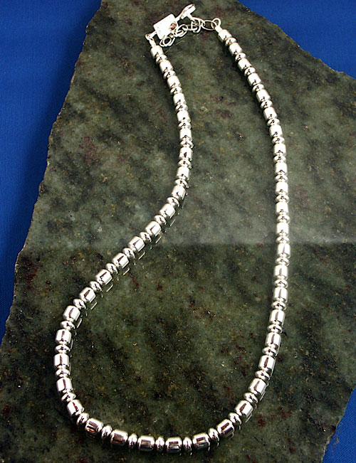 Navajo Sterling Silver Barrel and Saucer 6mm Beaded Necklace
