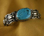 Oval shaped Kingman Turquoise Bracelet in solid sterling silver