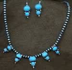 Genuine Navajo Sterling Silver Necklace, Earring Set- Turquoise