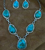 Genuine Navajo Sterling Silver Necklace, Earring Set- Turquoise
