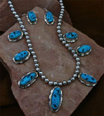Genuine Navajo Sterling Silver Necklace, Earring Set- Turquoise