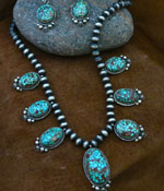 Genuine Navajo Sterling Silver Necklace, Earring Set- Turquoise