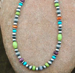 Genuine Navajo Sterling Silver Beads, multi-color stone Necklace