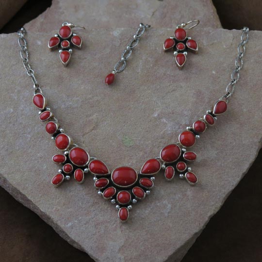 Navajo Red Coral Necklace and earring set
