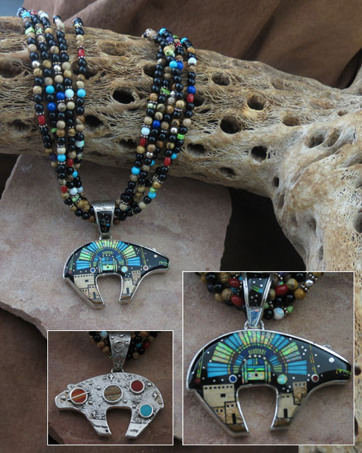 Navajo Solid Sterling Silver Multi Stone Necklace and Pendant