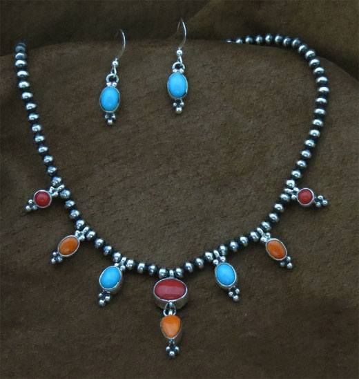 Necklace and earring set Spiny Oyster Shell and Coral, Turquoise Necklace and earring set Spiny Oyster Shell and Coral, Turquoise