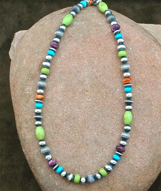 Navajo Solid Sterling Silver multi-color stone Necklace