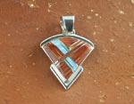 Genuine Navajo Sterling Silver Pendant with Red spiny Oyster Shell and Cultured Opal inlays