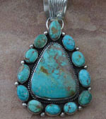Genuine Navajo Sterling Silver Pendant- Pilot Mountain Turquoise