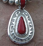 Genuine Navajo Sterling Silver Pendant- Coral