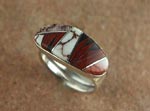 Genuine Navajo Black Jade, Red Coral and Magnasite ring