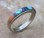 Genuine Navajo Sterling Silver and Turquoise, Spiny Oyster Shell, Lapis, and Jet Ring