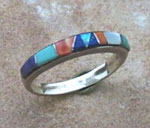 Genuine Navajo Sterling Silver and Turquoise, Spiny Oyster Shell, Lapis, and Jet Ring