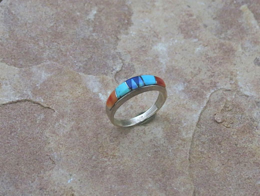 Navajo Sterling Silver Ring- Sleeping Beauty Turquoise, Orange Spiny Oyster Shell, Sugelite, Gaspeite, Opal and Jet