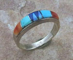 Genuine Navajo Sterling Silver and Turquoise, Spiny Oyster Shell, Lapis, and Jet Ring