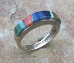 Genuine Navajo Sterling Silver and Turquoise, Spiny Oyster Shell, Lapis, and Jet Ring