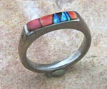 Genuine Navajo Sterling Silver and Turquoise, Spiny Oyster Shell, Lapis, and Jet Ring