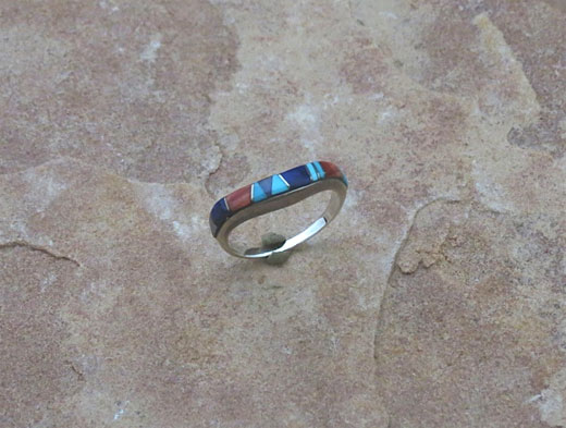 Navajo Sterling Silver Ring- Sleeping Beauty Turquoise, Orange Spiny Oyster Shell, Sugelite, Gaspeite, Opal and Jet
