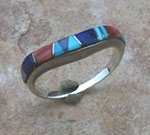 Genuine Navajo Sterling Silver and Turquoise, Spiny Oyster Shell, Lapis, and Jet Ring