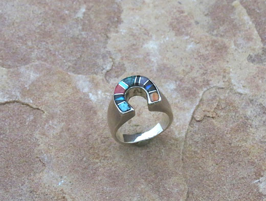 Navajo Sterling Silver Ring- Sleeping Beauty Turquoise, Orange Spiny Oyster Shell, Sugelite, Gaspeite, Opal and Jet