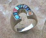 Genuine Navajo Sterling Silver and Turquoise, Spiny Oyster Shell, Lapis, and Jet Ring