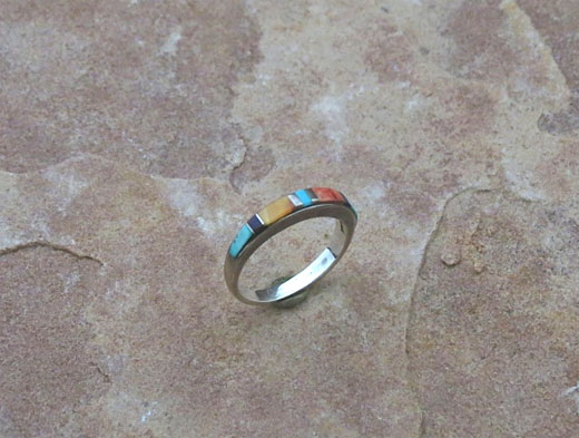 Navajo Sterling Silver Ring- Sleeping Beauty Turquoise, Spiny Oyster Shell, Lapis and Jet