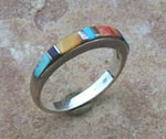 Genuine Navajo Sterling Silver and Turquoise, Spiny Oyster Shell, Lapis, and Jet Ring