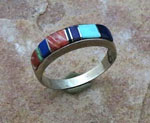 Genuine Navajo Sterling Silver and Turquoise, Spiny Oyster Shell, Lapis, and Jet Ring