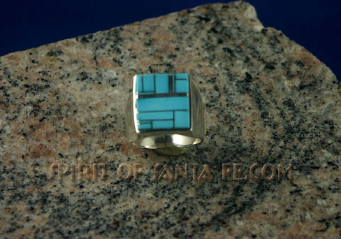Silver Navajo Natural Sleeping Beauty Turquoise inlay ring