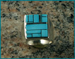 Genuine Calvin Begay - Sterling Silver Turquoise Inlay Ring