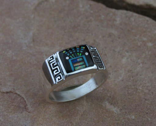 Navajo Sterling Silver Ring, Turquoise, Opal, Spiny Oyster, Black Jet