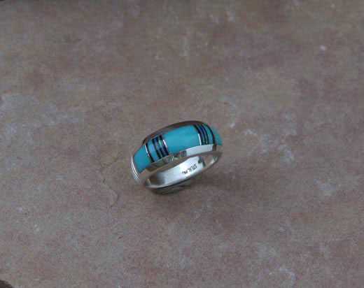 Navajo Sterling Silver Turquoise, Opal and Black Onyx Ring
