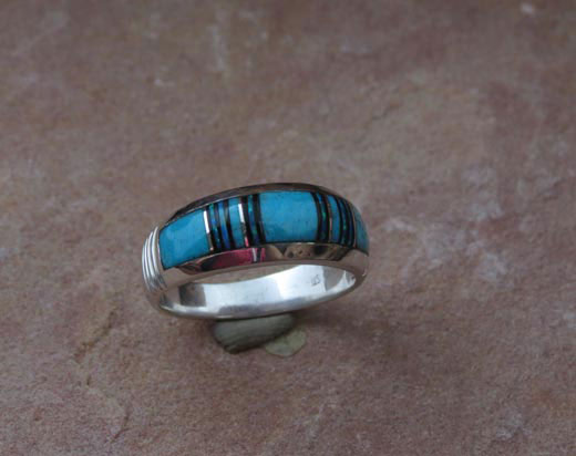 Navajo Sterling Silver Turquoise, Opal and Black Onyx Ring