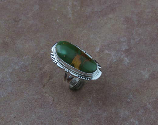 Navajo Sterling Silver Ring with Kings Manassa Turquoise