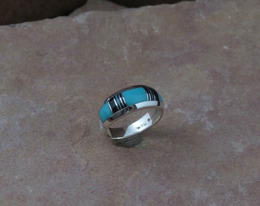 Navajo Sterling Silver Turquoise, Opal and Black Onyx Ring