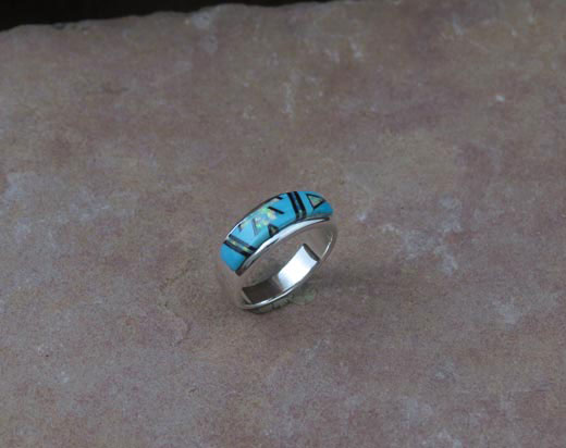 Navajo Sterling Silver Turquoise, Opal and Jet Ring