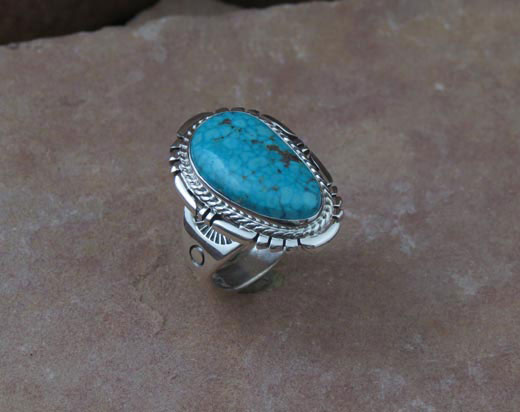 Navajo Sterling Silver Ring with Spiderweb Turquoise