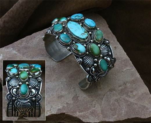 Pilot Mountain Turquoise Sterling Silver Navajo Bracelet