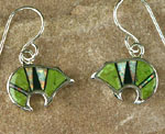 Genuine Navajo indian Sterling Silver Gaspeite, Jet and Cultured Opal inlay earrings