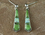 Genuine Navajo indian Sterling Silver Gaspeite, Jet and Cultured Opal inlay earrings