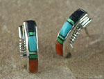 Genuine Navajo Sterling Silver earrings with Oyster shell, Sugelite, Jet, Opal, Gaspeite, and Turquoise inlays