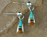 Genuine Navajo Sterling Silver earrings with Oyster shell, Sugelite, Jet, Opal, Gaspeite, and Turquoise inlays